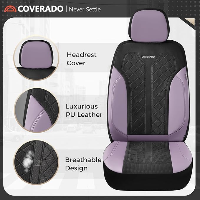 Coverado Front Seat Covers, Automotive Seat Covers 2 Seats, Leather Car Protectors 2-Pack, Auto Seat Covers Universal Fit for