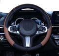 SHIAWASENA Car Steering Wheel Cover, Leather, Universal 15 Inch Fit, Anti-Slip & Odor-Free (Black&Brown)