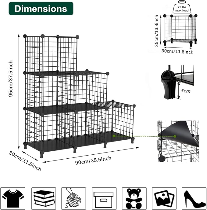AWTATOS Wire Cube Storage Organizer, Closet Organizers and Storage, Metal 6 Cube Storage Shelves Bookshelf, Portable Closet C