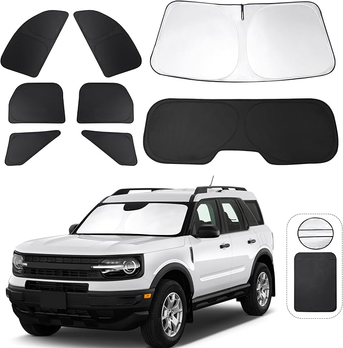 TINGLU Window Shades for Ford Bronco Sport 2021-2025 2026 Accessorie Car Side Full Windows Rear Triangular Windshield Sun Shade Sun UV Rays & Privacy Protection for Camping,Napping,and Relaxing 8PCS