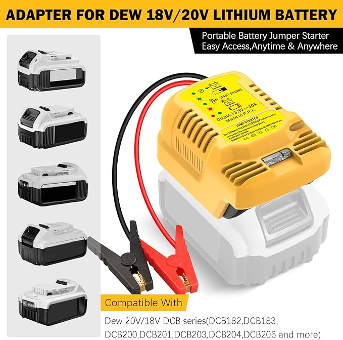 Car Jump Starter Adapter for Dewalt 20V/60V MAX - 11AWG Heavy Duty Booster Cable for 3.5L Vehicles (Battery Not Included)