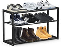 Jripae Bamboo Shoe Rack for Entryway, Stackable 3 Tier Shoe Organizer Shelf Storage 9-12 Pairs Shoes Stand Cubby for Closet D