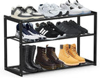 Jripae Bamboo Shoe Rack for Entryway, Stackable 3 Tier Shoe Organizer Shelf Storage 9-12 Pairs Shoes Stand Cubby for Closet D