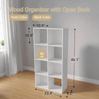 Cube Storage Organizer,Cubby Bookshelf,Wood Organizer with Open Back,Cube Bookcase for Home Office Living Room (White, 8-Cube