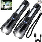 Rechargeable Flashlight 980,000L High Lumens 2 Pack, Led Tactical Flash Light, Super Bright Flashlights with 7 Modes, USB C C