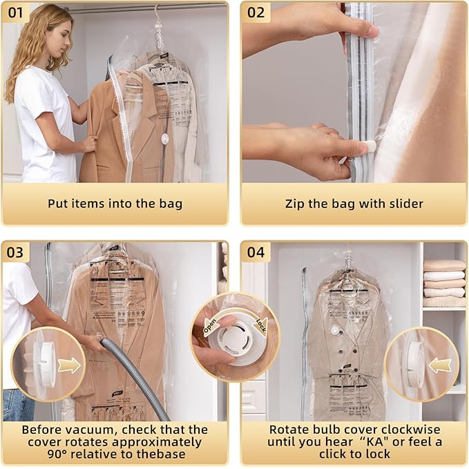 TAILI Hanging Vacuum Storage Sealer Bags Space Saver Bag for Clothing, Suits and Jackets, Closet Organizers, Travel, Set of 4