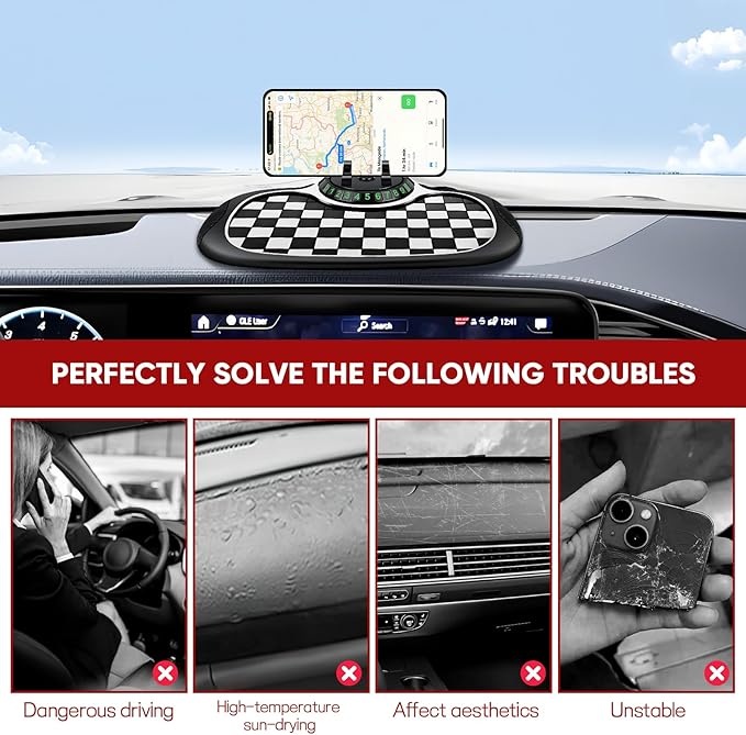 Wuyaoyao Multifunction Car Anti-Slip Mat Auto Phone Holder, PVC Car Dashboard Non-Slip Pad Phone Mount with Temporary Parking