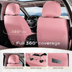 Coverado Full Set Car Seat Covers, Luxury Faux Leather Waterproof Seat Covers, Pink Car Seat Protectors, Universal Fit for Mo