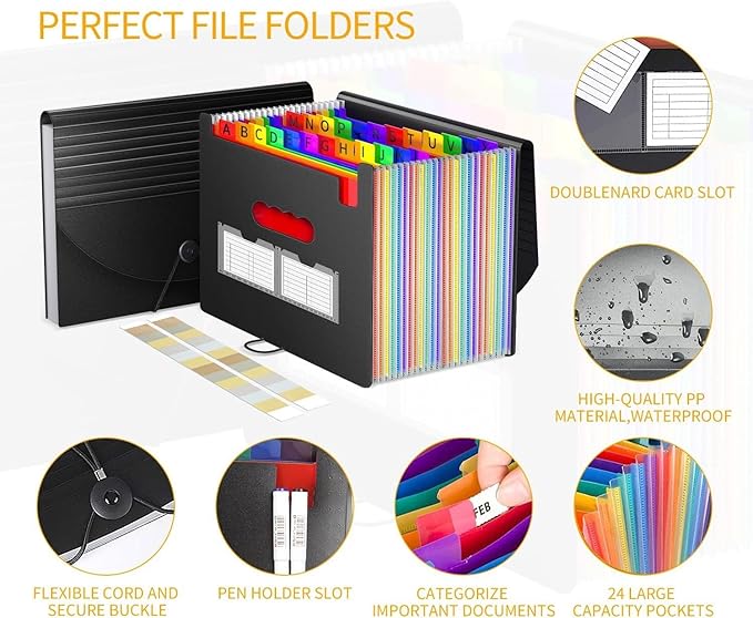 Accordion File Organizer Expanding File Folders,25 Pockets Document Organizer,Plastic Accordian File Folder,Expandable Bill P
