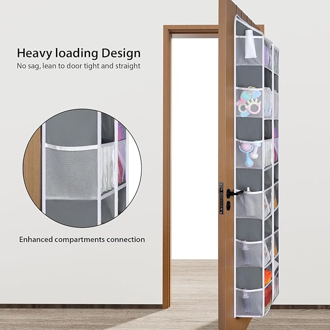 Univivi Over the Door Organizer, 6 Tiers Behind Door Storage with Clear Deep Pockets Hanging Organizer for Closet, Bedroom, N