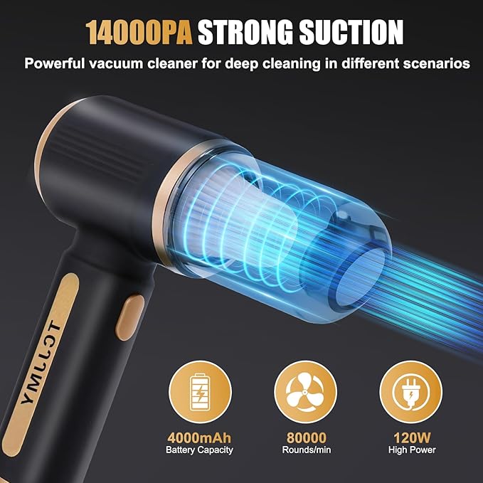 4-in-1 Cordless Car Vacuum Cleaner, 14000PA Powerful Handheld Vacuum with Air Duster & Inflator, Portable Rechargeable Vacuum