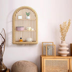 Rattan Wall Shelf 3 Tier Boho Wall Mounted Shelf 15.75" x 23.62" Farmhouse Handcraft Bamboo Arched Floating Shelves for Livin