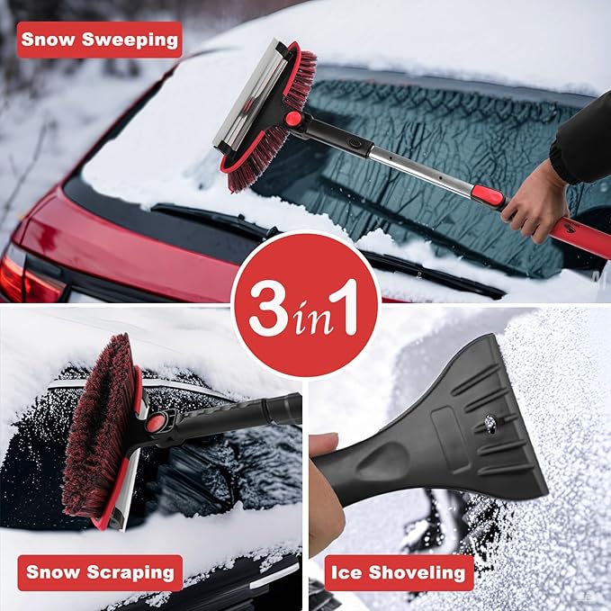 CARCAREZ 39" Extendable Car Snow Brush and Ice Scraper, Windshield Window Ice Snow Removal Snow Broom with Foam Grip 180° Pivoting Brush Head Snow Scraper for Car Auto Truck SUV