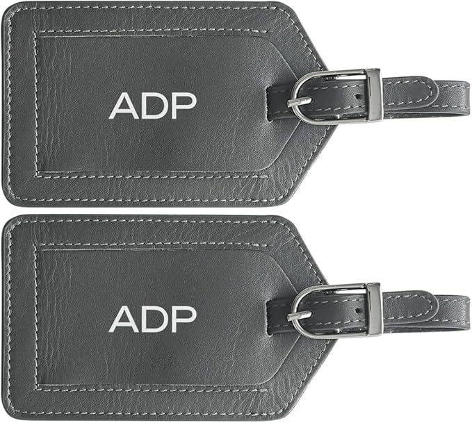 Personalized Monogrammed Leather Luggage Tags - 2 Pack