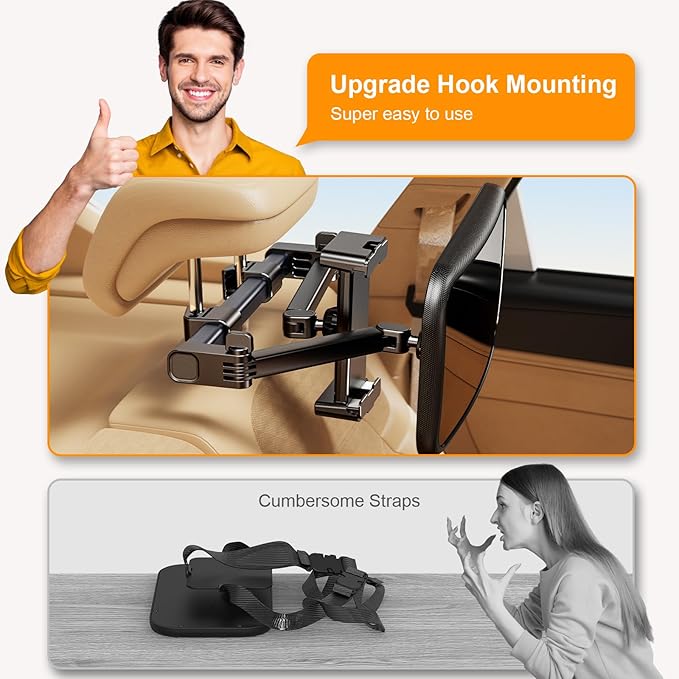 Man demonstrating original clarity baby car mirror with tablet holder mount in vehicle
