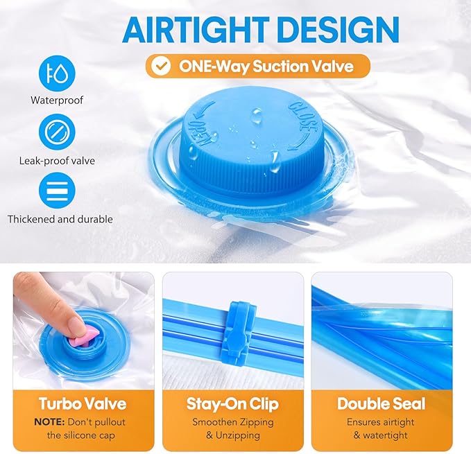 8 Pack Large Vacuum Storage Bags, Vacuum Seal Bags for Clothing with Hand Pump, 80% Space Saver Bags for Clothes, Pillows, Co