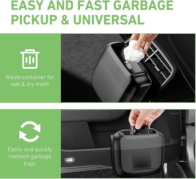 Car Trash Can, Portable Push to Open Storage Bucket with 30 Trash Bags, Waterproof Anti-Leak Hanging Clutter Canister with Lid, Universal Large Capacity Supplies Box for Car Truck Van (Black)