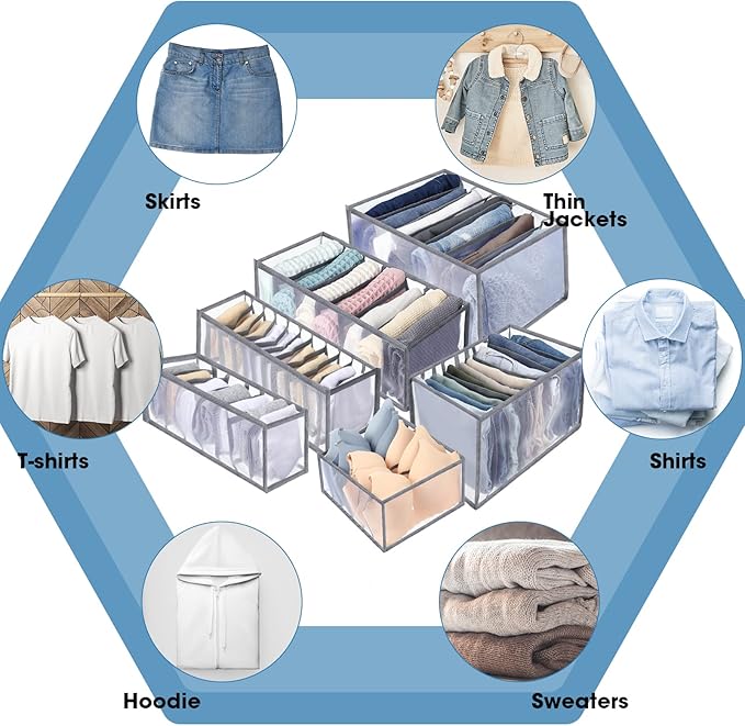 14 Pcs 6 Different Sizes Upgraded Wardrobe Clothes Organizer Jeans Organizer for Closet Foldable Pants Storage with Compartme