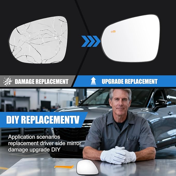 Driver Side Mirror Glass Replacement Compatible with 2021-2025 Chevy Trailblazer & 2024-2025 Trax, Left Side Mirror with Heated and Blind Spot Detection