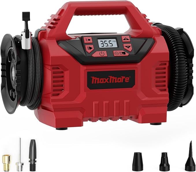 MaxMore Portable Tire Inflator/deflator Compatible with Milwaukee 18V Battery (Tool Only),160 PSI High Pressure Cordless Air Compressor Pump, Digital Gauge, Auto Shut-Off, LED Light for Car, Bike