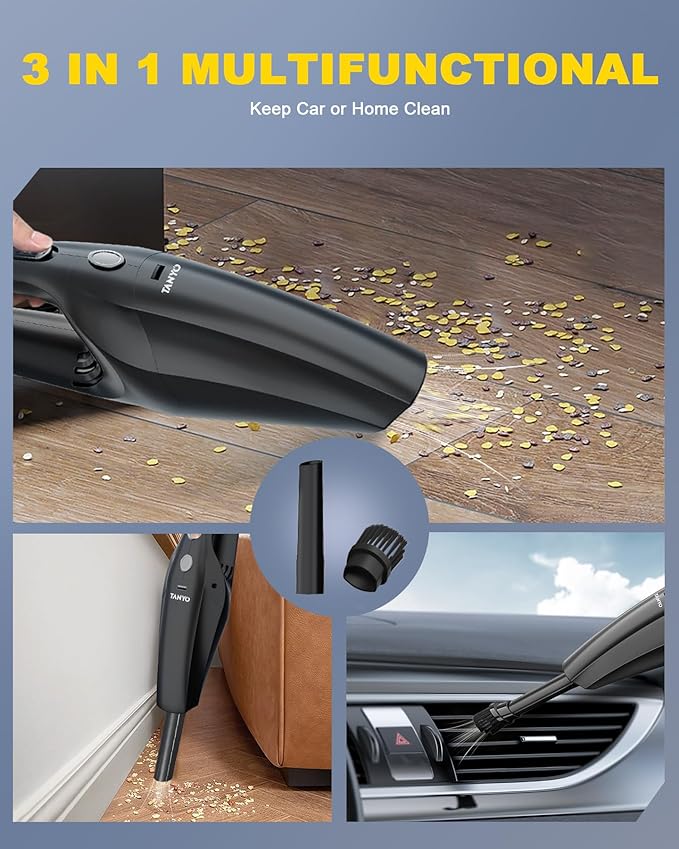 TANYO Handheld Car Vacuum Cordless, Portable Vacuum Cleaner with High Power Suction, Rechargeable Hand Held Vacuum, Mini Hand
