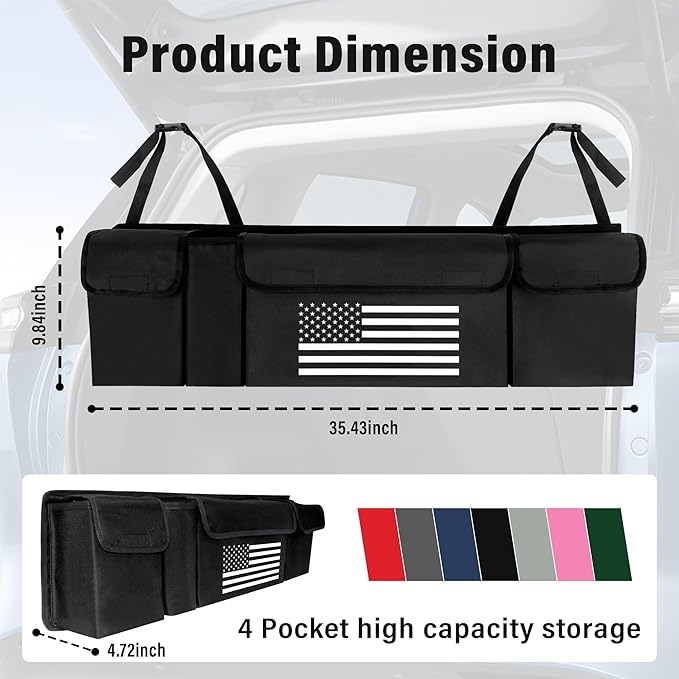 Turcee Car Trunk Organizer,Large Capacity Car Storage Organizer with US Flag Design,Hanging Foldable Car Organizers and Storag