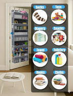 Over the Door Organizer with 5 Large Pockets & 10 Mesh Side Pockets – Durable Hanging Storage for Closet, Bathroom, Bedroom, 
