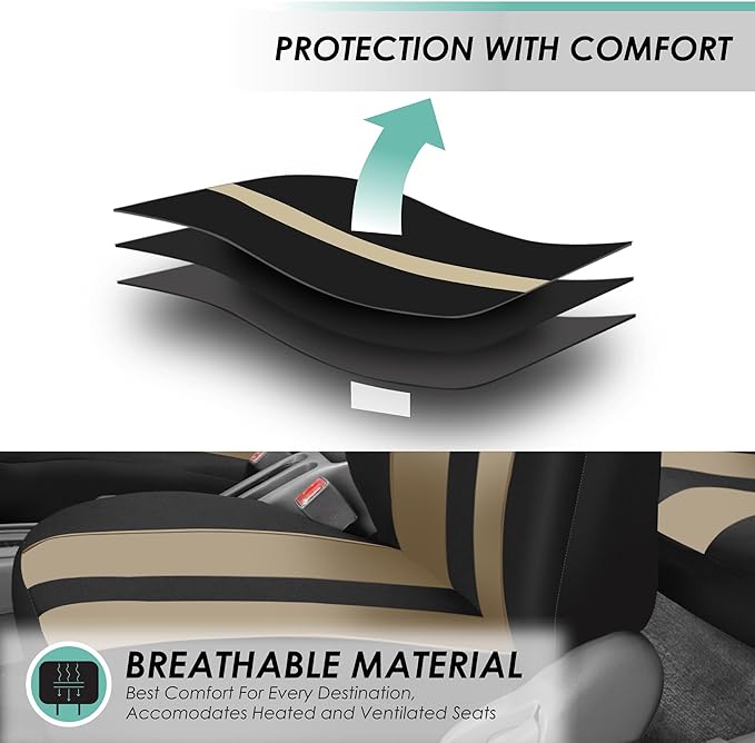 FH Group Car Seat Cover Rear Set Striking Striped Car Seat Covers with Rear Split Bench, Universal Fit Interior Accessories f