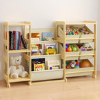 Kids Bookshelf and Toy Storage Organizer with 3-Tier Book Display and Shelves, Kids Toy Organizers and Storage with Bins, Boo