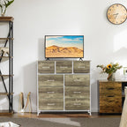 DUMOS 9 Drawer Dresser for Bedroom, Fabric Storage Organizer with Sturdy Metal Frame, Wooden Top Chest of Drawers for Closet 