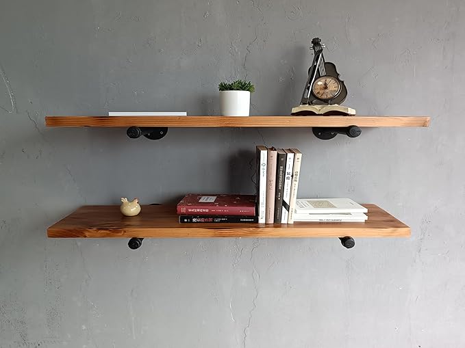 Industrial Pipe Wall Wood Shelves,Real Wooden Shelves 36" in Special Brown Color with 1.2" Extra Thickness, Modern Floating S
