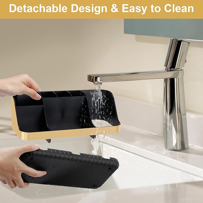 GFWARE Gold Toothbrush Holders for Bathrooms Countertop Organizer - Detachable 7 Slots Electric Toothbrush and Toothpaste Hol