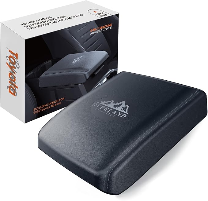 for 2025 Toyota 4Runner Center Console Armrest Cover& Armrest Hidden Privacy Tray 2-in-1 - [Friendly Liquid Silicone Rubber& OEM Design] - Thin Armrest Box Cover - Black