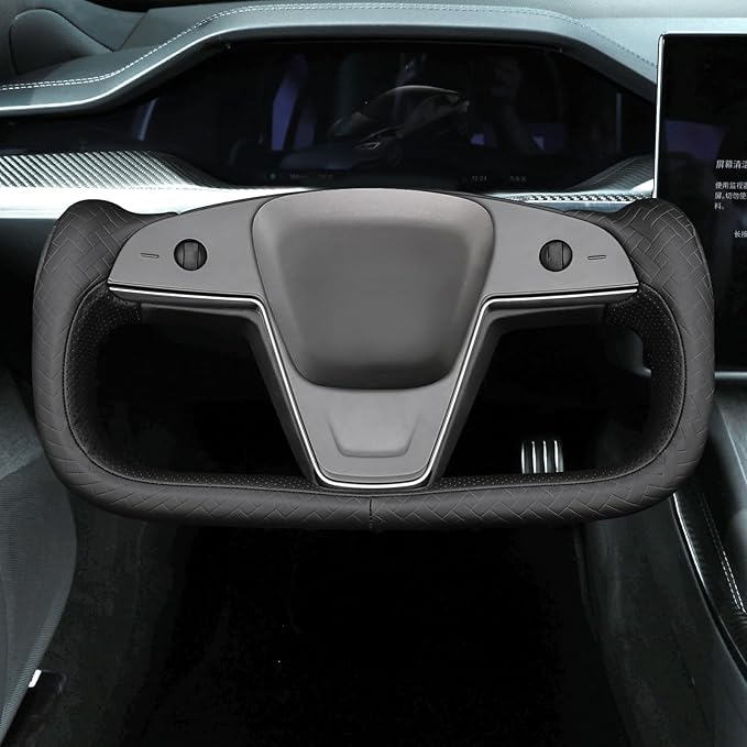 MEWANT Hand Stitched Tesla Model S Yoke Steering Wheel Cover Wrap for Tesla Model S 2021-2023 / Model X 2021-2023 Tesla Yoke Steering Wheel Accessories(3D Style)