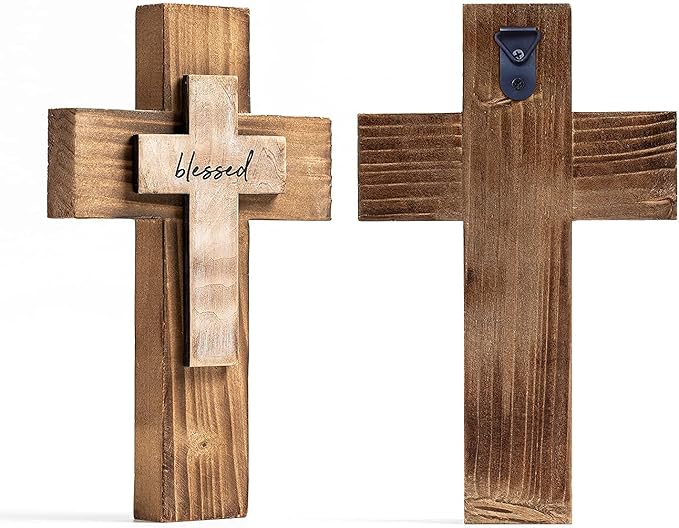 OKSQW Wall Wooden Christians Cross Spiritual Religious Cross Gifts With Hook on Hanging Wall Or Table With Blessed For Church