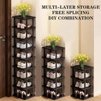 Vertical Shoe Rack - Tall Narrow Shoe Rack Organizer for Small Spaces,12 Tier Bamboo Shoen Shelf for Entryway,Closet,Corner,D