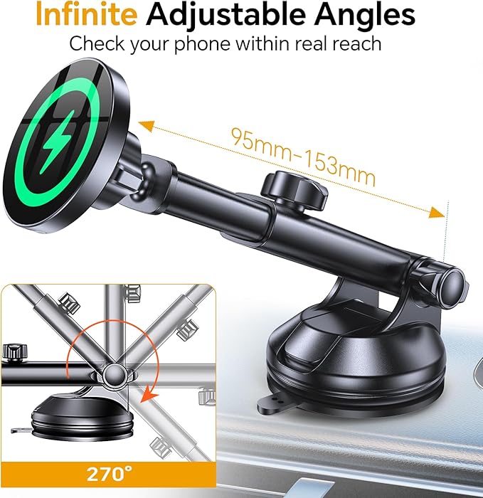 Coolpow for MagSafe Car Mount Charger【Ultra Magnet】Magnetic Phone Holders for Your Car Charger【Windshield+Vent+Dash】Magnetic Wireless Car Phone Holder Mount Charger Car Accessories for iPhone 17 16 15
