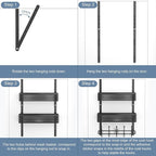 Adjustable Over The Door Hooks Organizer, Door Hanger Coat Rack with 2 Mesh Baskets and 10 Hooks, Back of Door Storage Organi