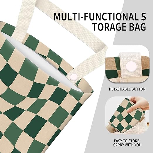 Car Garbage Can, Seat Back Hanging Cute Car Trash Can Bag, Car Organizer and Storage Bag for Travelling, Outdoor Cute Green Checkerboard