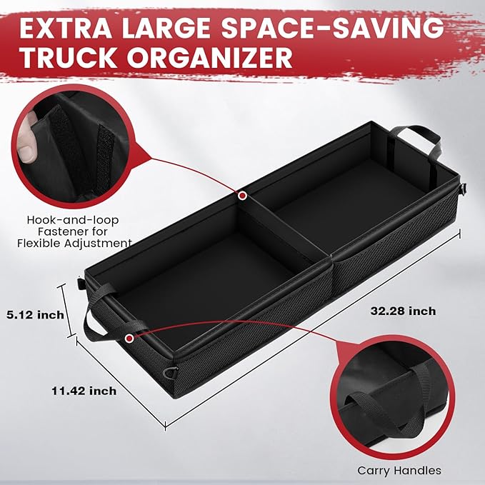 Under Seat Truck Organizer Storage Box with 1 Removable Divider & 5 Storage Mesh Bag, Collapsible Trunk Organizer for Car,