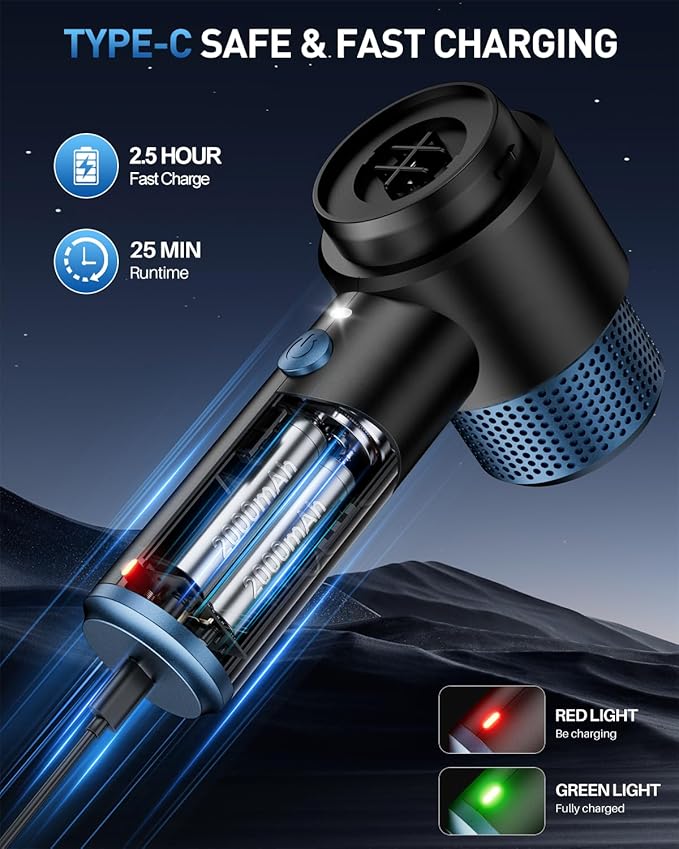 EYYA Handheld Car Vacuum Cleaner Cordless, 15000PA High Power Vacuum & Air Duster, 4-in-1 Portable Mini Vacuum with LED Light