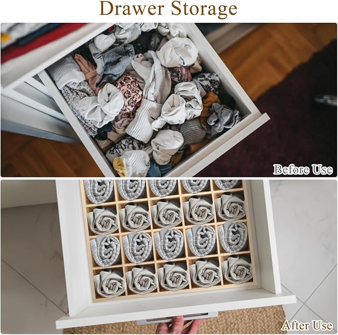 Amosfun Wooden Storage Divider Box with 20 Compartments Showcase Display Box for Keys Socks Ties Watches Small Jewelry Items 