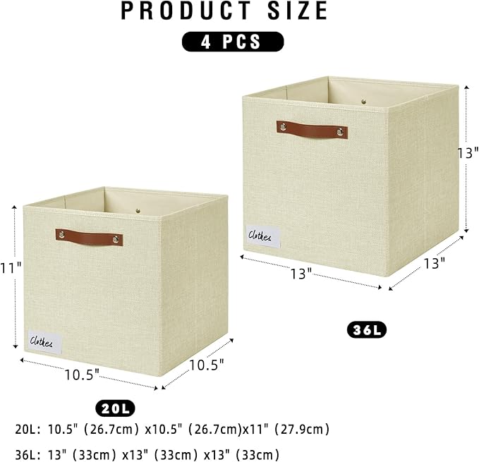 Bagnizer Collapsible Fabric Storage Cube Bins with 2 Reinforced PU Handles, Foldable Storage Organizer Baskets for Closet, Sh