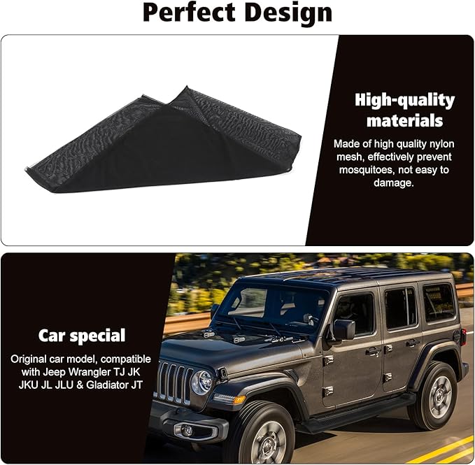 Rear Window Sun Shade Covers Elasticized Breathable Mesh Car Side Window Screens Net UV Protection Sunshade for Jeep Wrangler TJ JK JL & Gladiator JT 1997-2023,2PCS