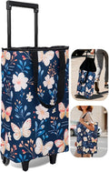 Foldable Rolling Bag, Portable Small Shopping Cart with Wheels, Collapsible Shopping Tote with Stylish Pattern for Market & Grocery Runs–Gift for Women & Seniors, Expandable L, bluebfly