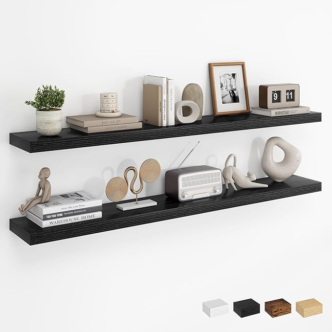 Dreamland 48Inch Floating Shelves for Wall, Rustic Wooden Black Floating Shelves for Living Room, Kitchen, Farmhouse, Deep Wa
