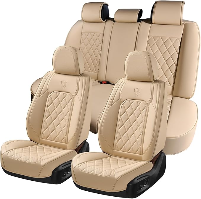 Coverado Car Seat Covers Full Set, Luxury Faux Leather Waterproof Seat Cover, 5 Seat Universal Seat Covers for Cars, Front an