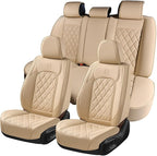 Coverado Car Seat Covers Full Set, Luxury Faux Leather Waterproof Seat Cover, 5 Seat Universal Seat Covers for Cars, Front an