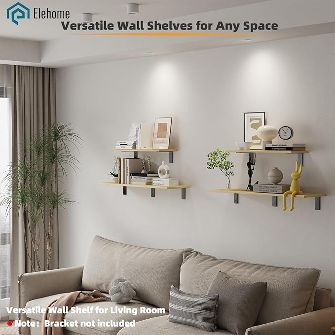 Floating Shelf Board for Wall 5/8" – No Brackets – 24" L x 10" W x 0.6" T Lite Oak Melamine Wood Floating Shelves for Bathroo