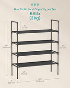 SONGMICS 4-Tier Shoe Rack, Shoe Storage for Hallway Closet, Slim and Space-Saving, Metal Frame, Non-Woven Fabric Shelves, Bla